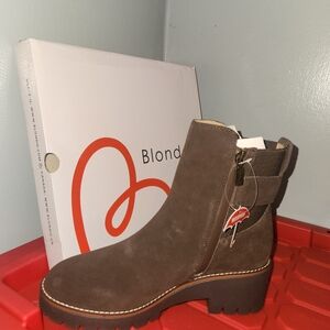 Blondo Dark Brown Suede Lug Sole Ankle Bootie
